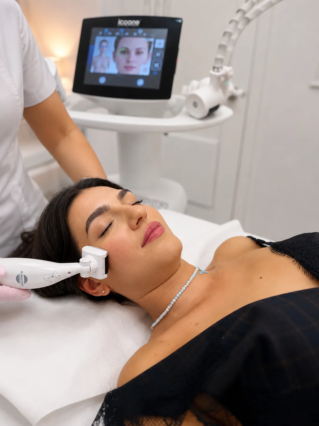 Ședință iCOONE Facial la Pimesa — aplicatorul Robosolo pe obraz